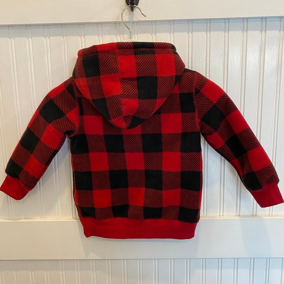 Toddler Roots Sherpa Lined Red Buffalo Plaid Full Zip Hoodie Size 4T New - Picture 3 of 4